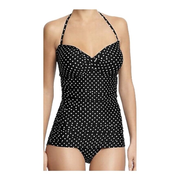 Merona Removable Strap One Piece Black & White Polka Dot‎ Bathing Suit Medium - Picture 1 of 7